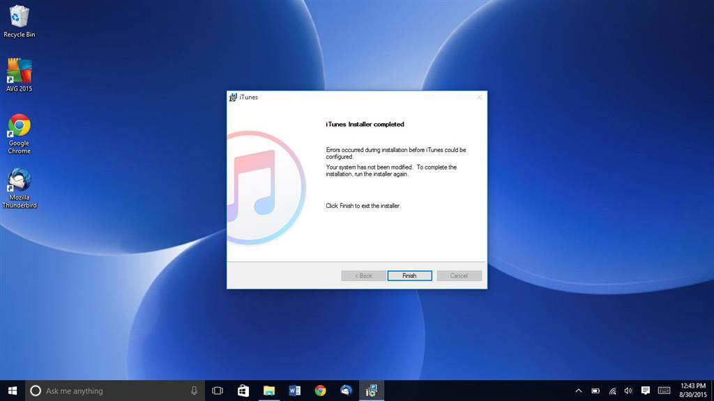 cannot install itunes on windows 10 64 bit